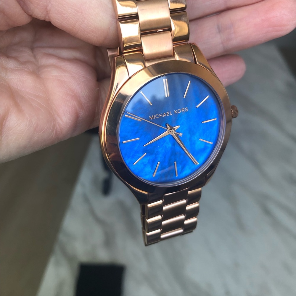 Michael Kors Rose Gold Watch with Blue Dial MK-3494 💙